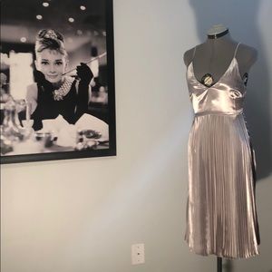 Silky pleated evening/cocktail dress in silver